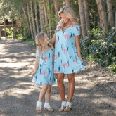 Robe mère fille bleu et rose